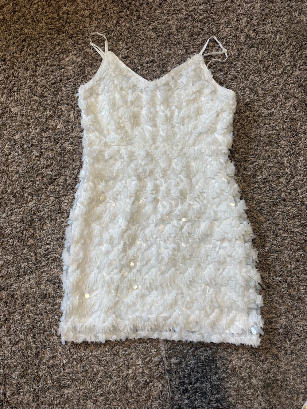 Red Dress Boutique White Sequin Petal Mini Dress